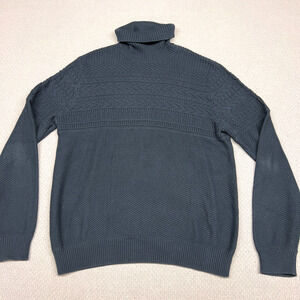 Guideboat Co Sweater Mens L Blue Cotton Cable Knit Turtleneck Pullover Nautical